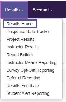 An image that shows the Results Home button located under Results on the navigation bar of the Watermark Website